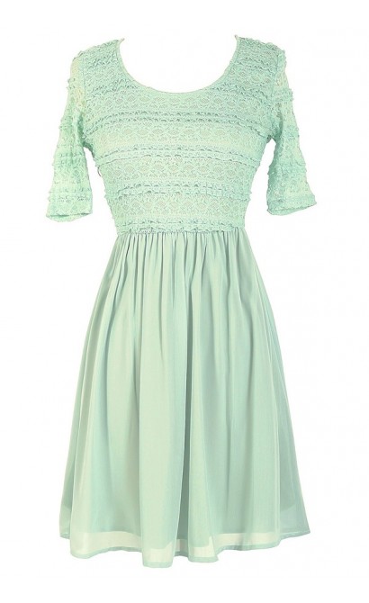 Chrissy Lace and Chiffon Dress in Sage